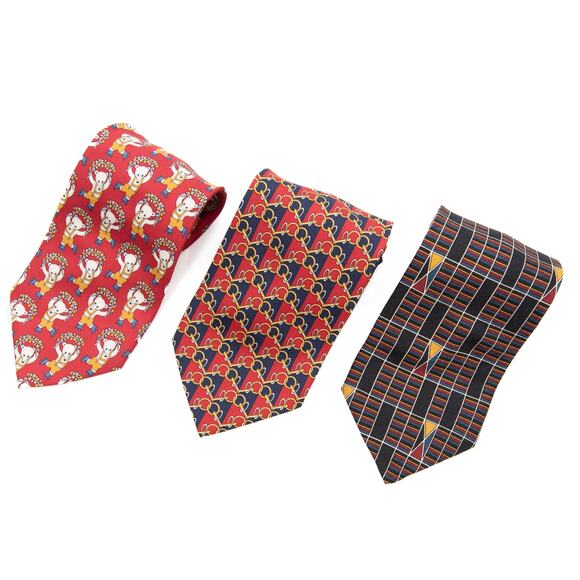 Paolo Gucci Designer 100% Silk Bear Chain Link Flag Neckties Neck Ties - Picture 1 of 12